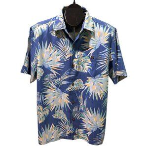 Tommy Bahama Island Zone Camp Shirt M Blue Tropical Silk Poly Blend Short Sleeve